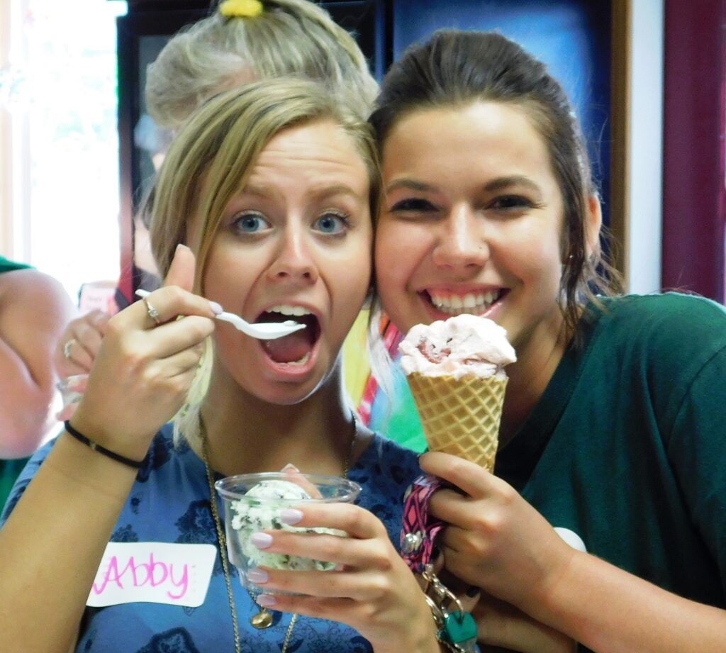 two girls eating ice cream